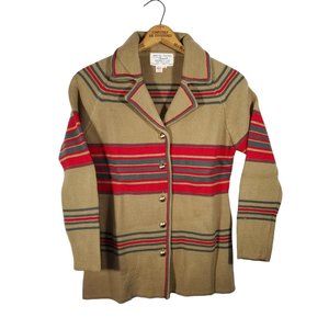 VTG 70s Full Fashioned Heavy Knit Cardigan Sweater Stripes Coat Academia Granny